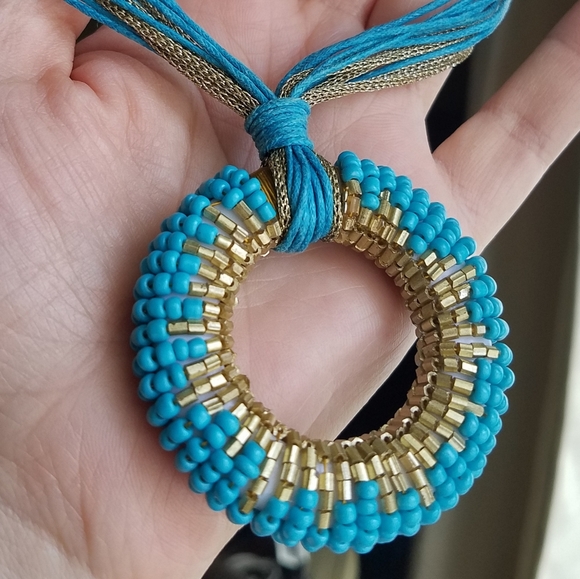 Turquoise Gold Beaded Statement Necklace Handmade NEW